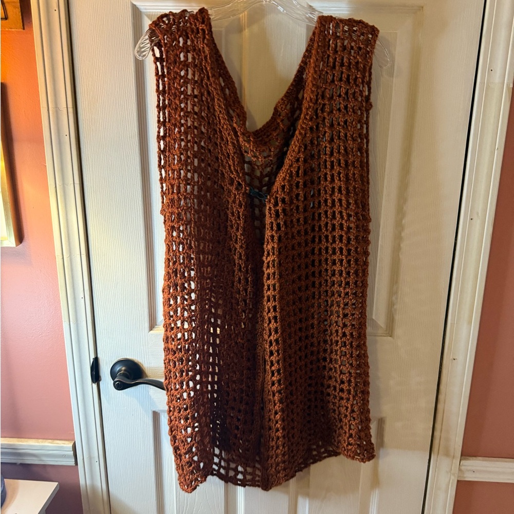 (SALE) Rust colored hand Crocheted vest or Swim Cover-Up